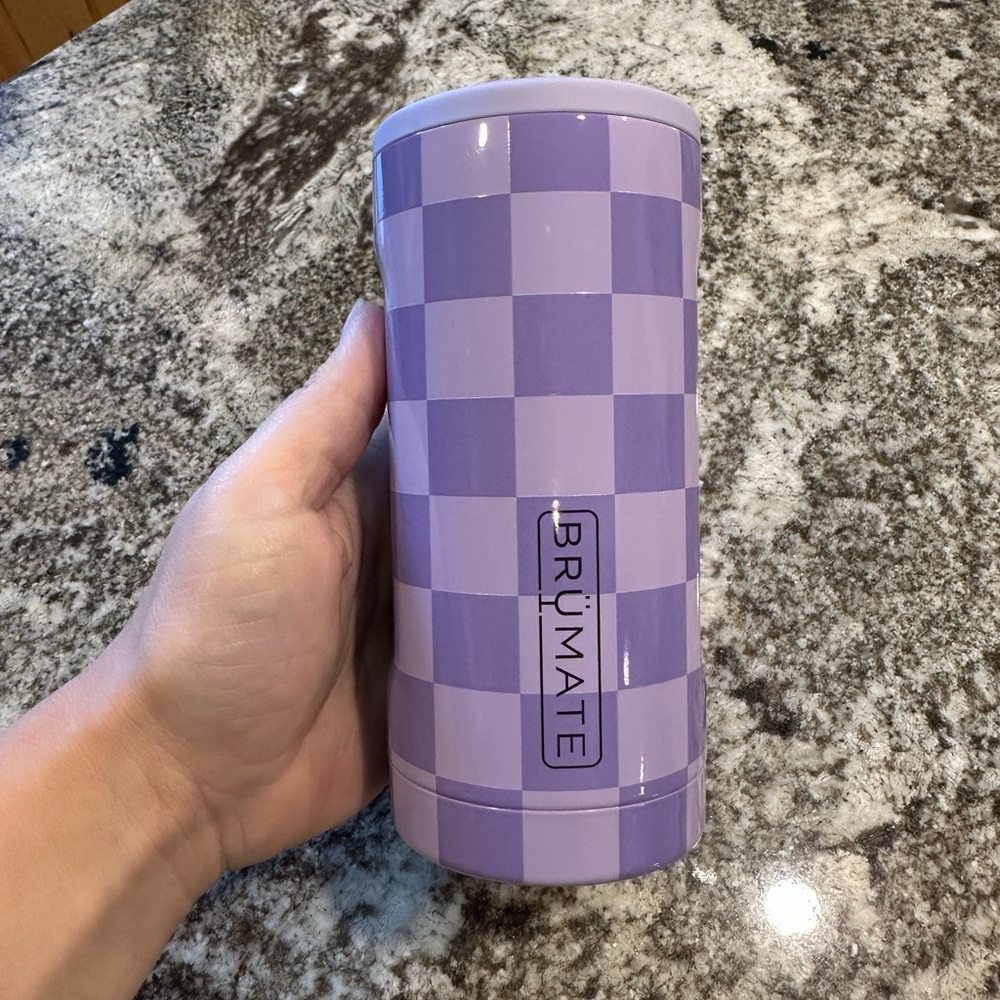 purple checkered brumate slim can coozie